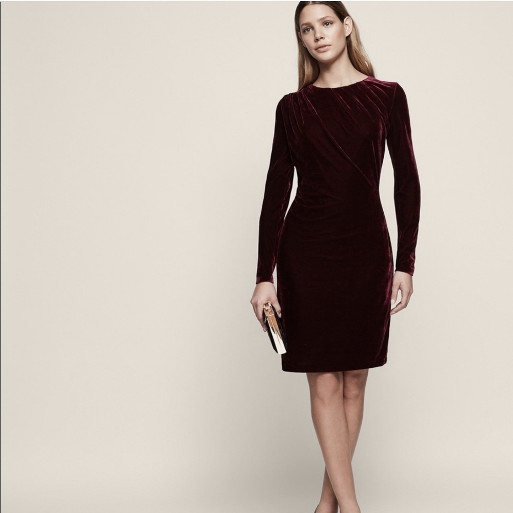 Reiss Long Sleeve Dress Burgundy Velvet Size 10